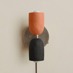 Ceramic Up Down Plug-In Wall Sconce - Pewter Canopy / Terracotta Upper Shade