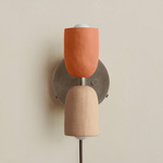 Ceramic Up Down Plug-In Wall Sconce - Pewter Canopy / Terracotta Upper Shade