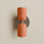 Ceramic Up Down Wall Sconce - Pewter Canopy / Terracotta Upper Shade