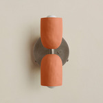 Ceramic Up Down Wall Sconce - Pewter Canopy / Terracotta Upper Shade