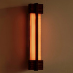 Ecco Wall / Ceiling Light - Leopardwood / Dark Leopardwood Mullion / Marigold Basketweave