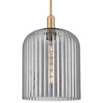 Bridal Veil Stem Hung Pendant - Brushed Brass / Light Smoke