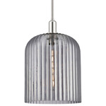 Bridal Veil Stem Hung Pendant - Polished Nickel / Light Smoke