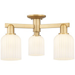 Bridal Veil 3 Light Semi Flush Ceiling Light - Brushed Brass / Gloss White