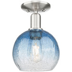 Brookhaven Globe Semi Flush Ceiling Light - Brushed Satin Nickel / Brookhaven Sapphire