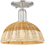 Natural Ballston Small Dome 716 Semi Flush Ceiling Light - Brushed Satin Nickel / Natural Duo Fiber