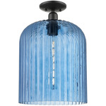 Bridal Veil Semi Flush Ceiling Light - Matte Black / Princess Blue