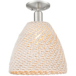 Bristol Natural Semi Flush Ceiling Light - Brushed Satin Nickel / Natural White Fiber