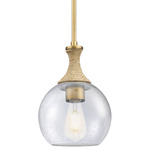 Astor Seedy Rope Stem Pendant - Brushed Brass / Brown Rope / Clear Seedy