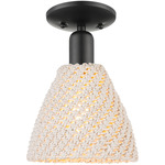 Bristol Natural Semi Flush Ceiling Light - Matte Black / Natural White Fiber