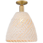 Bristol Natural Semi Flush Ceiling Light - Brushed Brass / Natural White Fiber