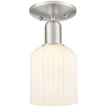Bridal Veil Small Semi Flush Ceiling Light - Brushed Satin Nickel / Gloss White