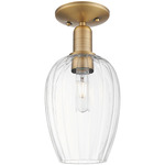 Preston Flute Semi Flush Ceiling Light - Brushed Brass / Clear