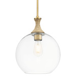 Astor Rope Stem Pendant - Brushed Brass / Brown Rope / Clear