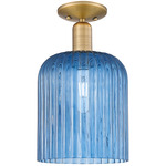 Bridal Veil Semi Flush Ceiling Light - Brushed Brass / Princess Blue