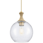Astor Seedy Rope Pendant - Brushed Brass / Brown Rope / Clear Seedy