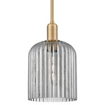 Bridal Veil Stem Hung Pendant - Brushed Brass / Light Smoke