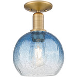 Brookhaven Globe Semi Flush Ceiling Light - Brushed Brass / Brookhaven Sapphire