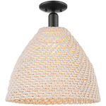 Bristol Natural Semi Flush Ceiling Light - Matte Black / Natural White Fiber