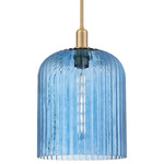 Bridal Veil Stem Hung Pendant - Brushed Brass / Princess Blue