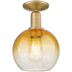 Brookhaven Globe Semi Flush Ceiling Light - Brushed Brass / Brookhaven Amber