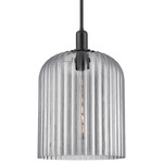 Bridal Veil Stem Hung Pendant - Matte Black / Light Smoke