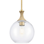 Astor Rope Stem Pendant - Brushed Brass / Brown Rope / Clear