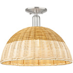 Natural Ballston Dome 716 Semi Flush Ceiling Light - Brushed Satin Nickel / Natural Duo Fiber
