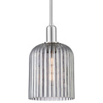 Bridal Veil Stem Hung Pendant - Brushed Satin Nickel / Light Smoke