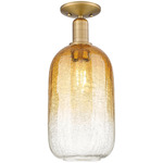 Brookhaven Cloche Semi Flush Ceiling Light - Brushed Brass / Brookhaven Amber