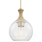 Astor Rope Pendant - Brushed Brass / Brown Rope / Clear