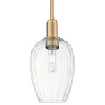 Preston Flute Stem Hung Pendant - Brushed Brass / Clear