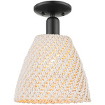 Bristol Natural Semi Flush Ceiling Light - Matte Black / Natural White Fiber