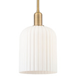 Bridal Veil Stem Hung Pendant - Brushed Brass / Gloss White