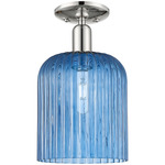 Bridal Veil Semi Flush Ceiling Light - Polished Nickel / Princess Blue