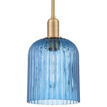 Bridal Veil Stem Hung Pendant - Brushed Brass / Princess Blue