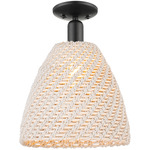 Bristol Natural Semi Flush Ceiling Light - Matte Black / Natural White Fiber