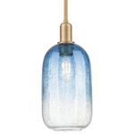 Brookhaven Cloche Stem Hung Pendant - Brushed Brass / Brookhaven Sapphire