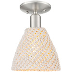 Bristol Natural Semi Flush Ceiling Light - Brushed Satin Nickel / Natural White Fiber