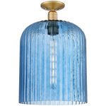 Bridal Veil Semi Flush Ceiling Light - Brushed Brass / Princess Blue