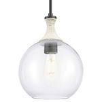 Astor Rope Stem Pendant - Matte Black / White Rope / Clear