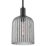 Bridal Veil Stem Hung Pendant - Matte Black / Light Smoke