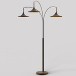Lodi 3-Light Arc Floor Lamp - Matte Black / Walnut / Gold Leaf