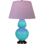 Egg Blue Double Gourd Table Lamp - Egg Blue / Deep Patina Bronze / Lavender / Plum Lining