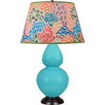 Egg Blue Double Gourd Table Lamp - Egg Blue / Deep Patina Bronze / Spring Floral