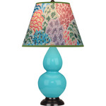 Egg Blue Double Gourd Table Lamp - Egg Blue / Deep Patina Bronze / Spring Floral