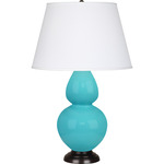 Egg Blue Double Gourd Table Lamp - Egg Blue / Deep Patina Bronze / Pearl