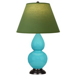 Egg Blue Double Gourd Table Lamp - Egg Blue / Deep Patina Bronze / Tea Green / Taupe Lining