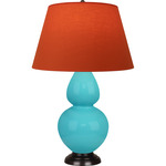 Egg Blue Double Gourd Table Lamp - Egg Blue / Deep Patina Bronze / Tangerine / Taupe Lining