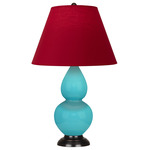 Egg Blue Double Gourd Table Lamp - Egg Blue / Deep Patina Bronze / Rose Red / Ink Black Lining